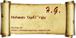 Hohman György névjegykártya