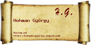 Hohman György névjegykártya